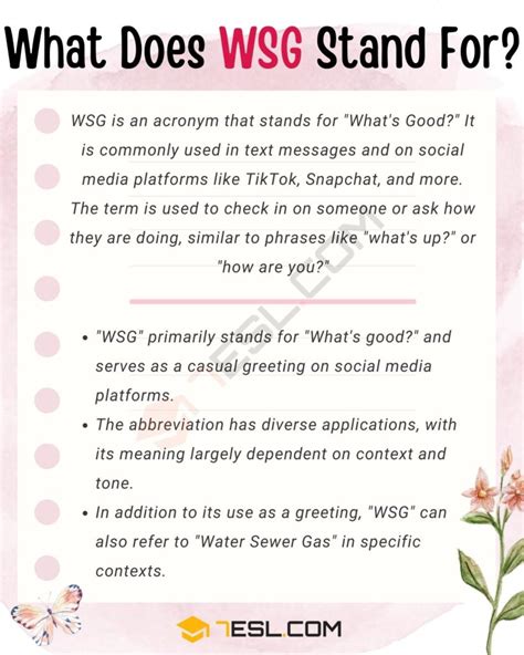 whats does wsg mean|WSG meaning: what does the acronym mean and。